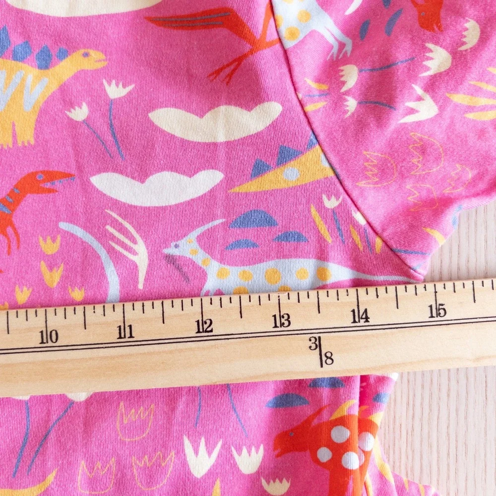 Piccolina Tiered Ruffle Dress Pink Dinosaur Print Short Sleeve Kids Size 10
